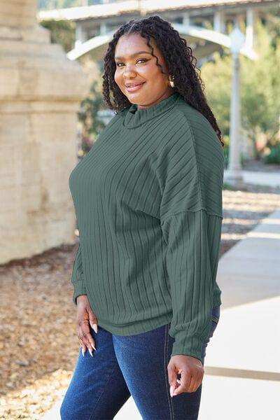 Basic Bae Full Size Ribbed Exposed Seam Mock Neck Knit Top - Trendsi - Flyclothing LLC