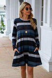 Striped Round Neck Long Sleeve Dress - Trendsi - Flyclothing LLC