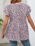 Leopard Round Neck Flutter Sleeve Babydoll Blouse - Trendsi - Flyclothing LLC