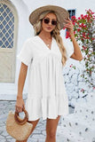 Ruched Tiered V-Neck Short Sleeve Mini Dress - Trendsi - Flyclothing LLC