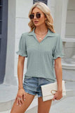 Eyelet Johnny Collar Short Sleeve Blouse - Trendsi - Flyclothing LLC