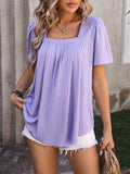 Ruched Square Neck Short Sleeve Blouse - Trendsi - Flyclothing LLC