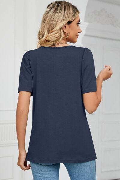 Square Neck Short Sleeve T-Shirt - Trendsi - Flyclothing LLC