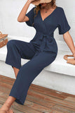 Tie Waist Surplice Wide Leg Jumpsuit - Trendsi - Flyclothing LLC