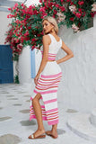 Striped Openwork Cropped Tank and Split Skirt Set - Trendsi - Flyclothing LLC