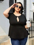 Plus Size Cutout Short Sleeve Blouse - Trendsi - Flyclothing LLC