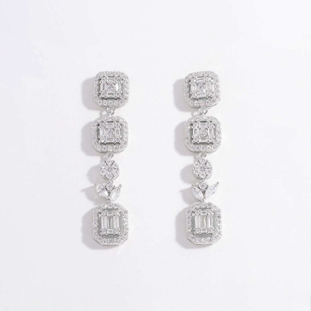 925 Sterling Silver Inlaid Zircon Geometric Dangle Earrings - Trendsi - Flyclothing LLC