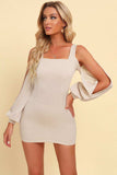 Square Neck Split Sleeve Mini Dress - Trendsi - Flyclothing LLC