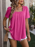 Ruched Square Neck Short Sleeve Blouse - Trendsi - Flyclothing LLC