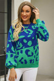 Leopard Round Neck Dropped Shoulder Sweater - Trendsi - Flyclothing LLC