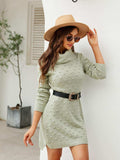 Turtleneck Long Sleeve Slit Sweater Dress - Trendsi - Flyclothing LLC