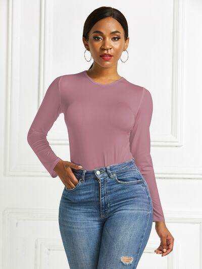 Round Neck Long Sleeve Bodysuit - Trendsi - Flyclothing LLC