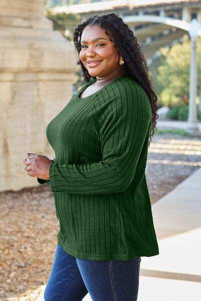 Basic Bae Full Size Ribbed Round Neck Long Sleeve Knit Top - Trendsi - Flyclothing LLC