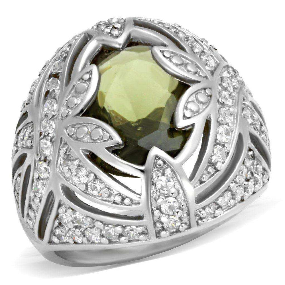 Alamode Rhodium Brass Ring with AAA Grade CZ in Olivine color - Alamode - Flyclothing LLC