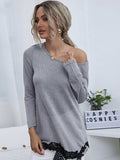 Spliced Lace Contrast Round Neck Top - Trendsi - Flyclothing LLC