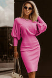 Boat Neck Lantern Sleeve Sweater Dress - Trendsi - Flyclothing LLC