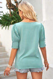 Round Neck Lantern Sleeve Blouse - Trendsi - Flyclothing LLC