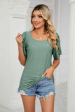 Eyelet Puff Sleeve Round Neck Top - Trendsi - Flyclothing LLC