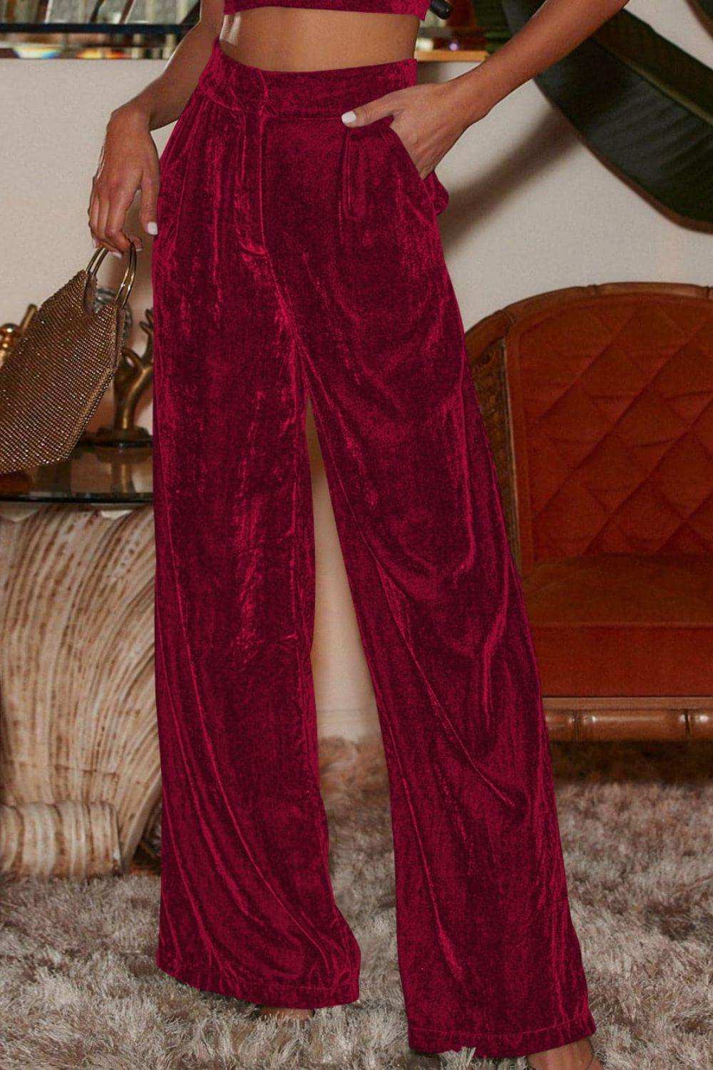 Loose Fit High Waist Long Pants with Pockets - Trendsi - Flyclothing LLC