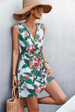 Printed Zip Detail Belted Sleeveless Dress - Trendsi - Flyclothing LLC