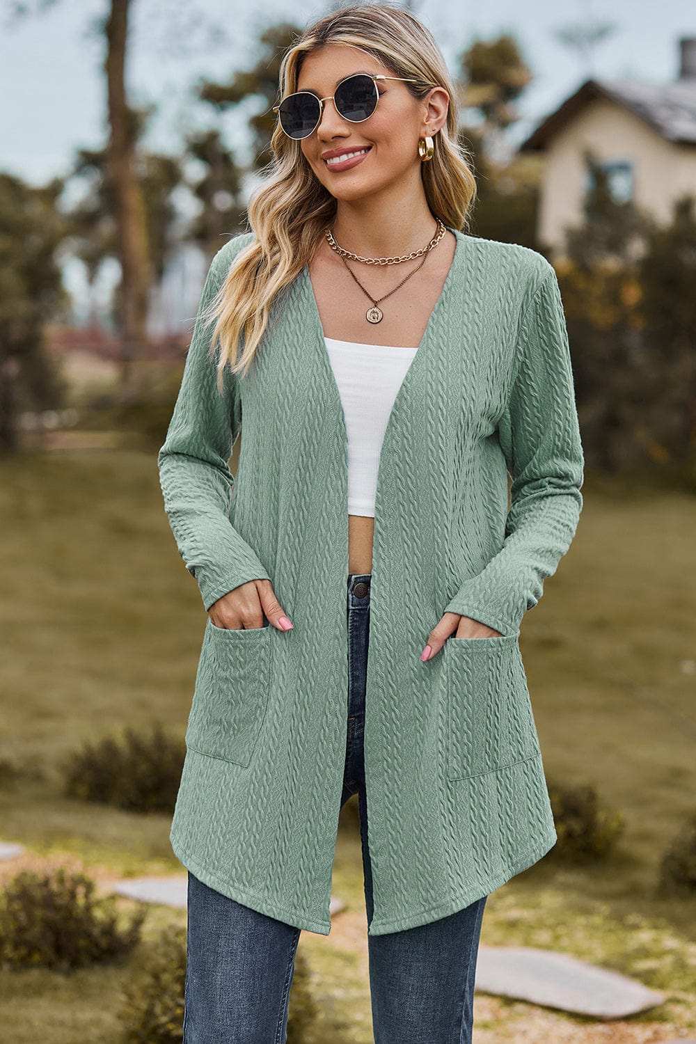 Open Front Long Sleeve Cardigan - Trendsi - Flyclothing LLC