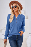 V-Neck Buttoned Long Sleeve Blouse - Trendsi - Flyclothing LLC