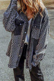 Plaid Snap Down Raw Hem Drawstring Hooded Jacket - Trendsi - Flyclothing LLC