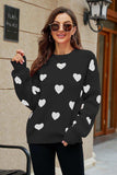 Heart Pattern Lantern Sleeve Round Neck Tunic Sweater - Trendsi - Flyclothing LLC