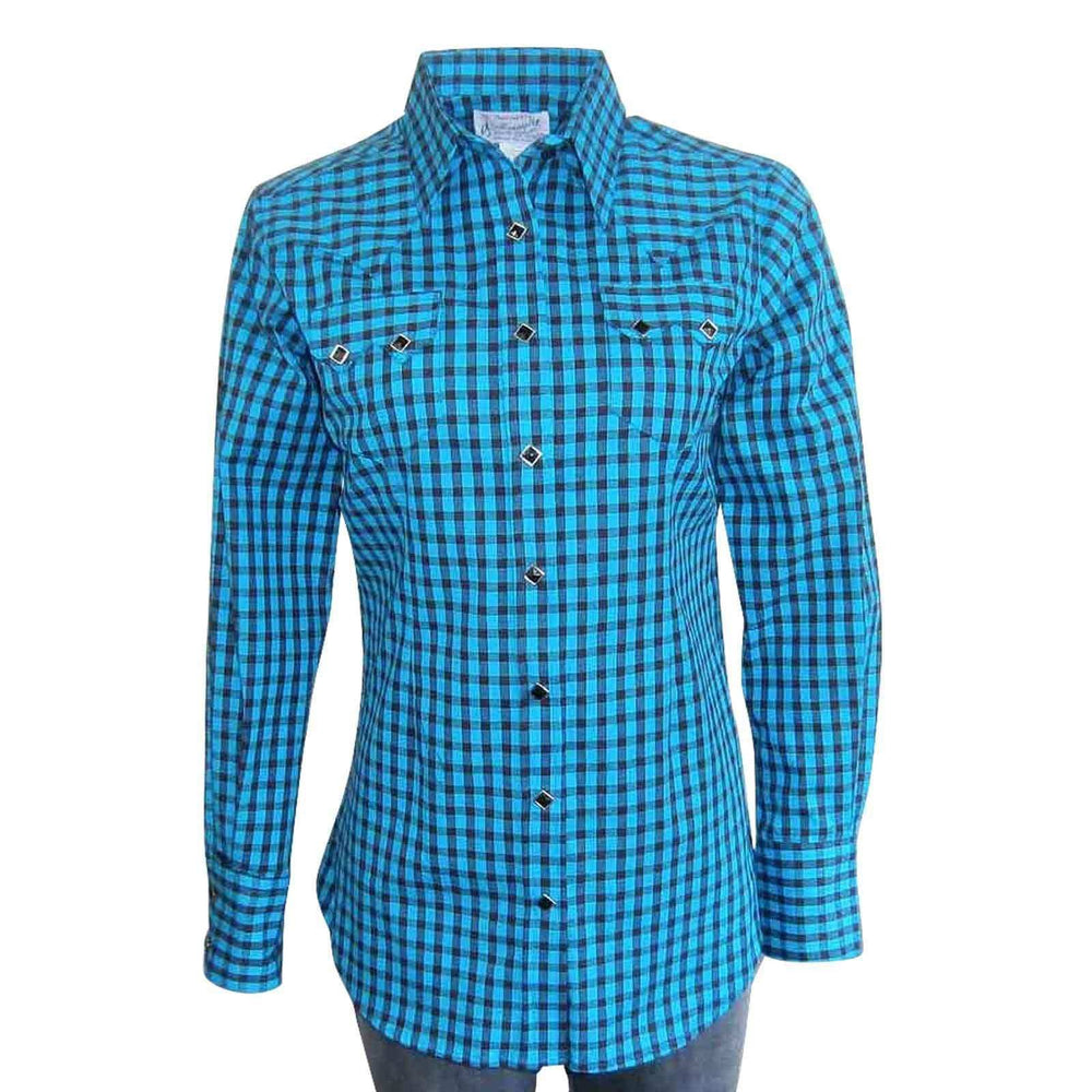 Women's Turquoise & Black Buffalo Check Western Shirt - Rockmount Clothing - Flyclothing LLC
