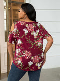 Plus Size Cold-Shoulder Round Neck Curved Hem Tee - Trendsi - Flyclothing LLC