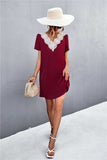 Spliced Lace Contrast Short Sleeve Dress - Trendsi - Flyclothing LLC