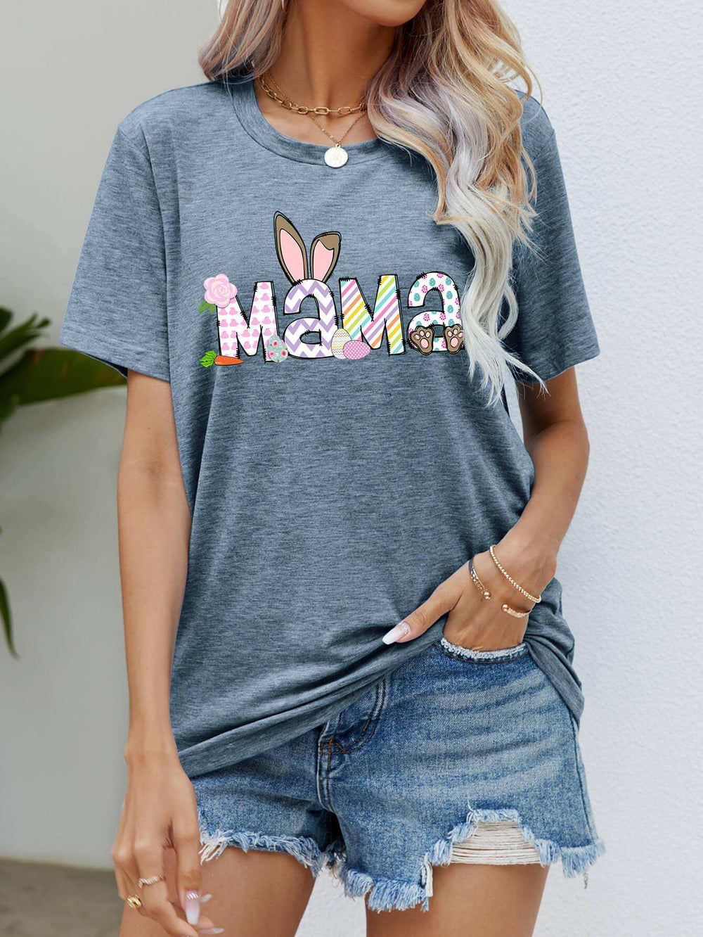 Easter MAMA Graphic Round Neck T-Shirt - Trendsi - Flyclothing LLC