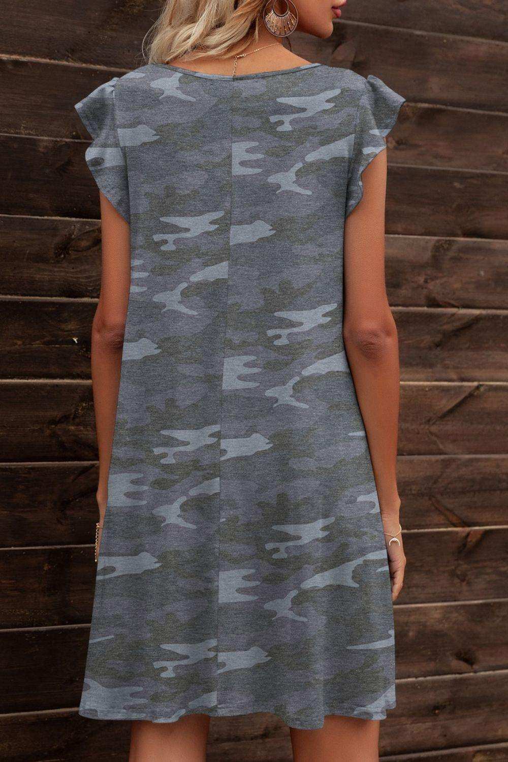 Butterfly Sleeve Round Neck Dress - Trendsi - Flyclothing LLC