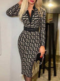 Printed Notched Long Sleeve Wrap Dress - Trendsi - Flyclothing LLC