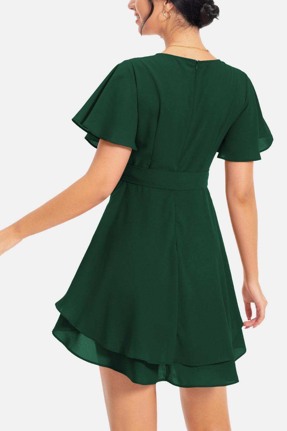 Surplice Neck Flutter Sleeve Dress - Trendsi - Flyclothing LLC