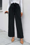 High Waist Ruched Tie Front Wide Leg Pants - Trendsi - Flyclothing LLC