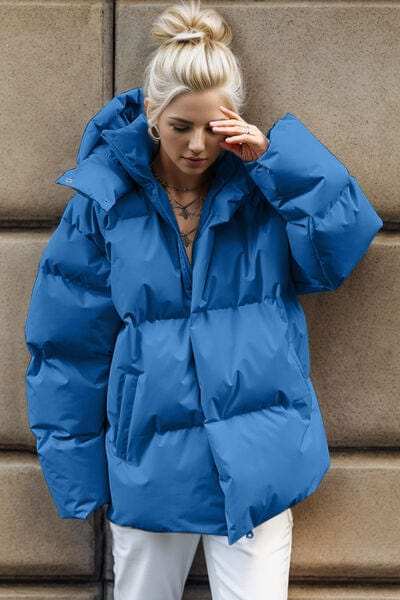 Pocketed Zip Up Hooded Puffer Jacket - Trendsi - Flyclothing LLC