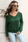 Cold Shoulder V-Neck Cable-Knit Pullover Sweater - Trendsi - Flyclothing LLC