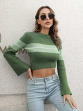 Ribbed Color Block Round Neck Cropped Sweater - Trendsi - Flyclothing LLC