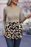 Leopard Peplum Round Neck Blouse - Trendsi - Flyclothing LLC