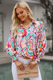 Printed Puff Sleeve Collared Blouse - Trendsi - Flyclothing LLC
