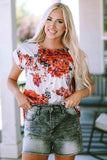 Floral Round Neck Short Sleeve Top - Trendsi - Flyclothing LLC