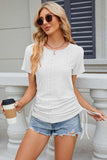 Eyelet Round Neck Short Sleeve T-Shirt - Trendsi - Flyclothing LLC