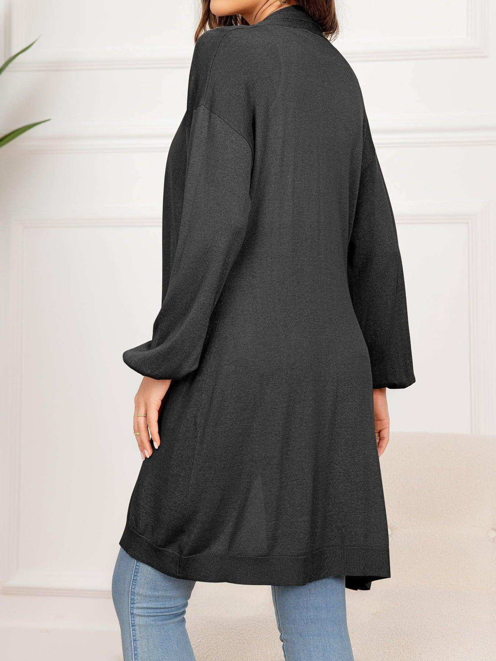 Dropped Shoulder Open Front Longline Cardigan - Trendsi - Flyclothing LLC