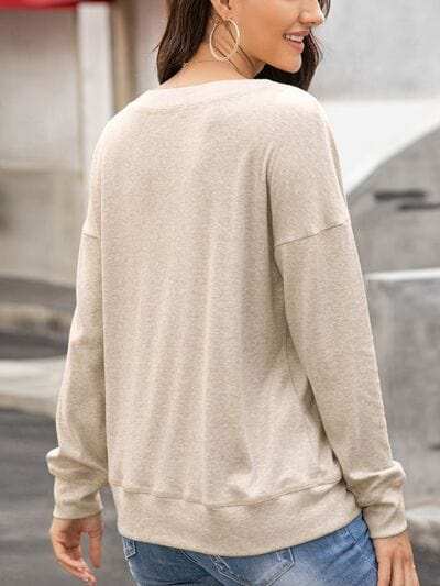 Quarter Button Dropped Shoulder Blouse - Trendsi - Flyclothing LLC