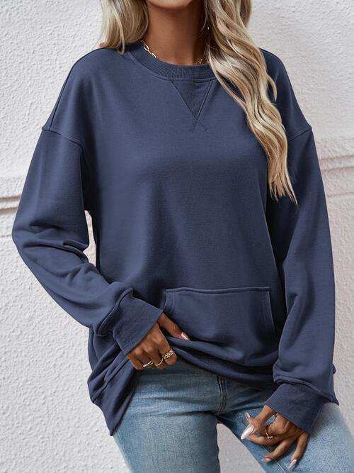 Round Neck Long Sleeve Sweatshirt - Trendsi - Flyclothing LLC