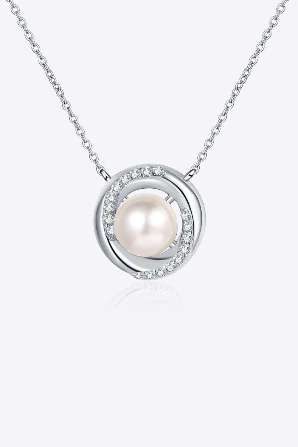 Moissanite Pearl Rhodium-Plated Necklace - Trendsi - Flyclothing LLC