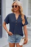 Eyelet Notched Short Sleeve T-Shirt - Trendsi - Flyclothing LLC