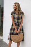 Plaid Round Neck Cap Sleeve Dress - Trendsi - Flyclothing LLC