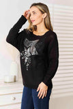 Double Take Sequin Graphic Dolman Sleeve Knit Top - Trendsi - Flyclothing LLC